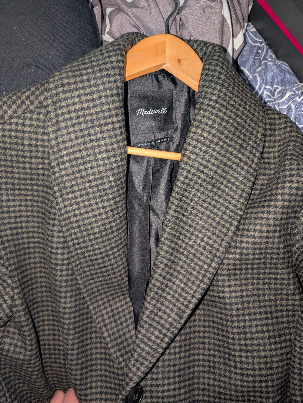 Madewell "The Carlton" Houndstooth Italian Wool Long Coat  Sz S
